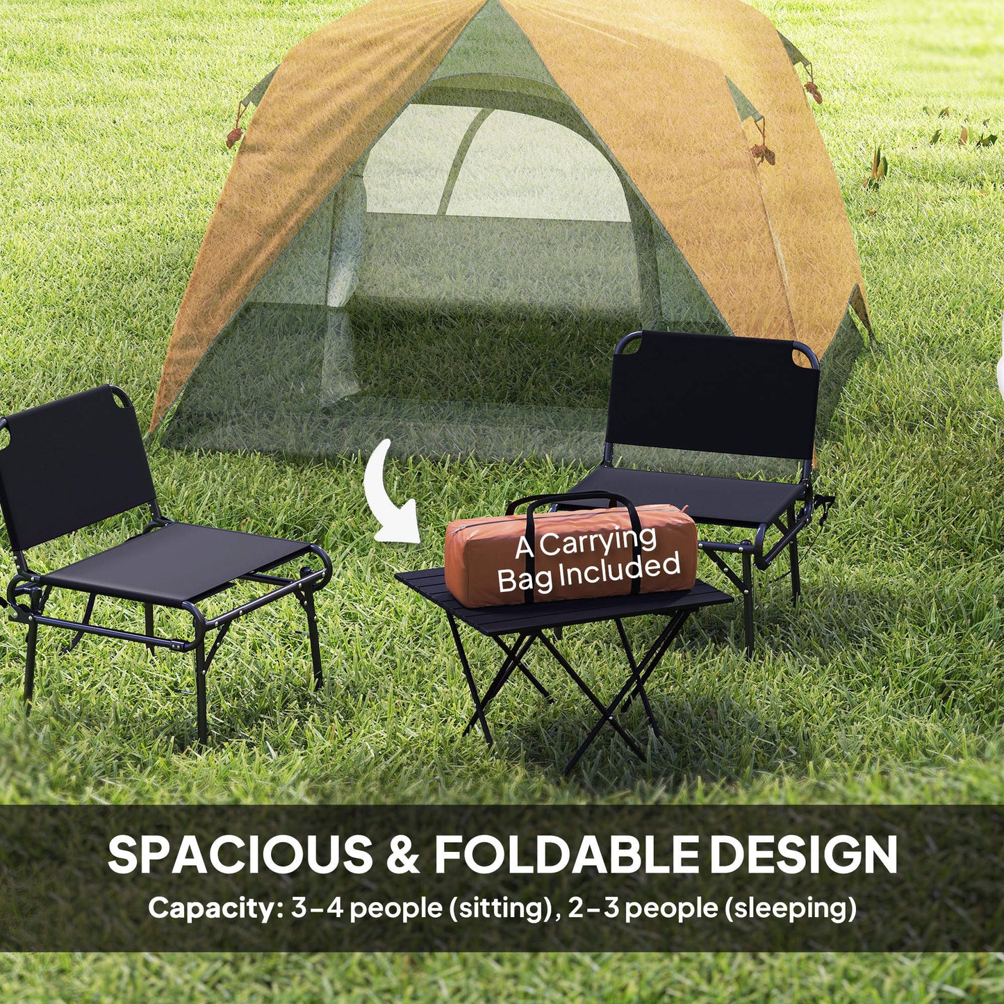 3-4 Person Camping Tent, Waterproof Tent, Orange and Grey