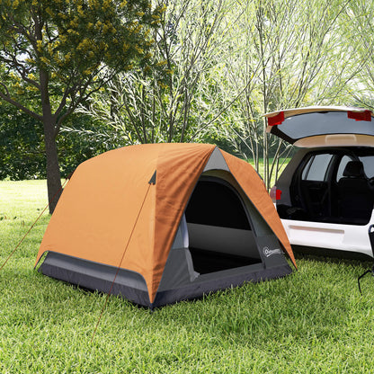3-4 Person Camping Tent, Waterproof Tent, Orange and Grey