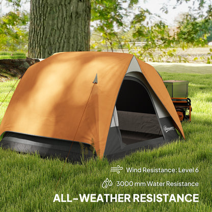 3-4 Person Camping Tent, Waterproof Tent, Orange and Grey