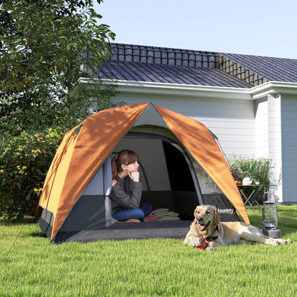 3-4 Person Camping Tent, Waterproof Tent, Orange and Grey