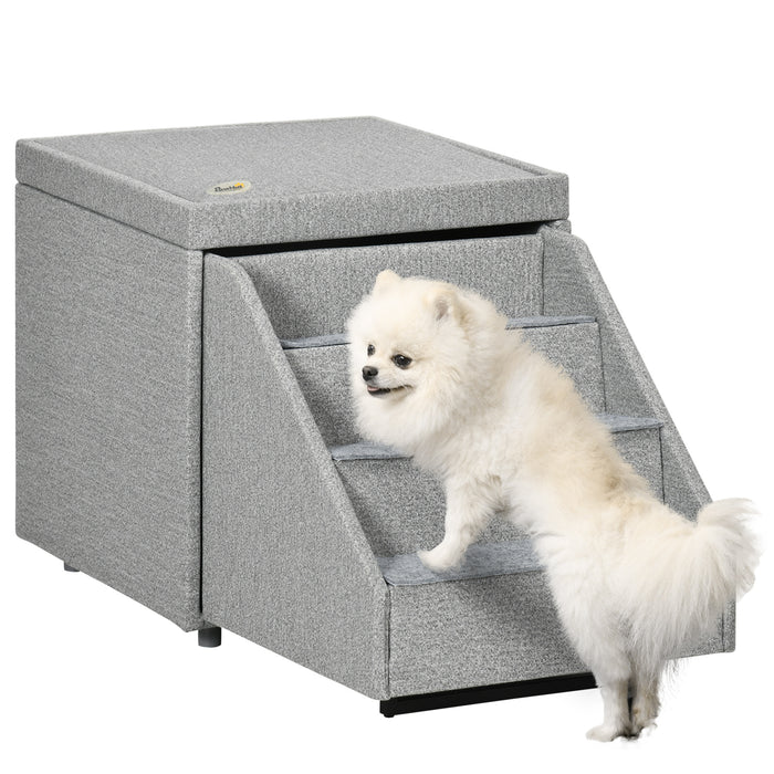 2 in 1 Dog Steps Ottoman, 4-Tier Pet Stairs for Small Medium Dogs and Cats, with Storage Compartment