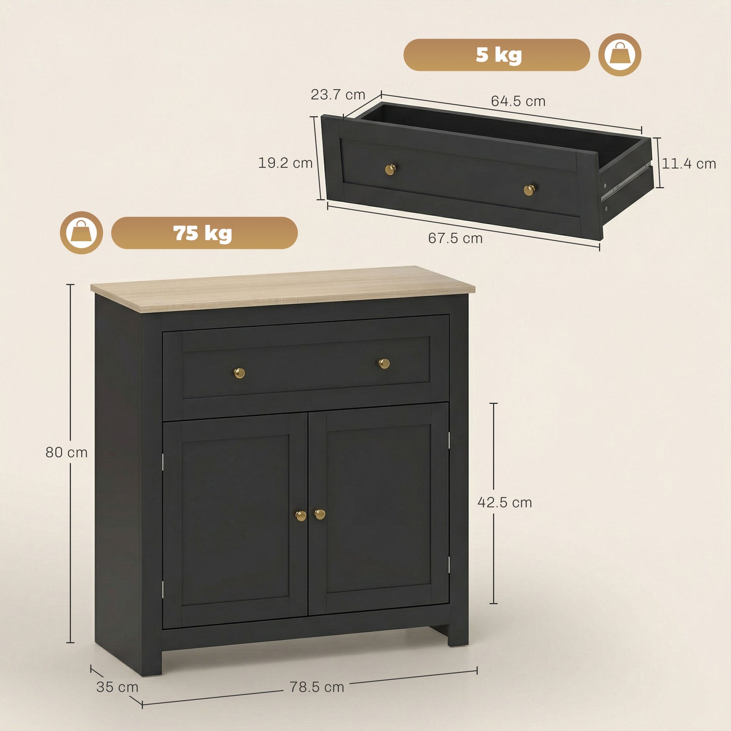 Sideboard, Kitchen Storage Cabinet w/ Adjustable Shelf, Drawer, Black