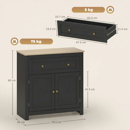 Sideboard, Kitchen Storage Cabinet w/ Adjustable Shelf, Drawer, Black