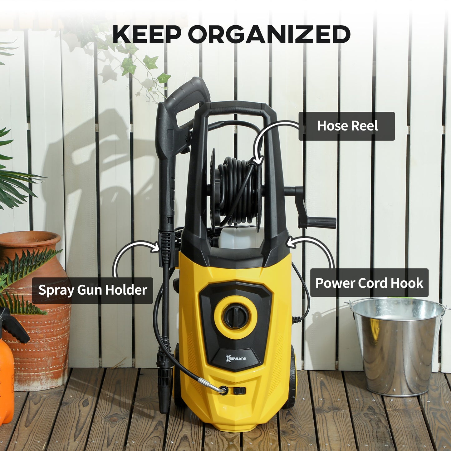 Portable Power Washer 1800W, 150 Bar, 510 L/h for Garden, Yellow