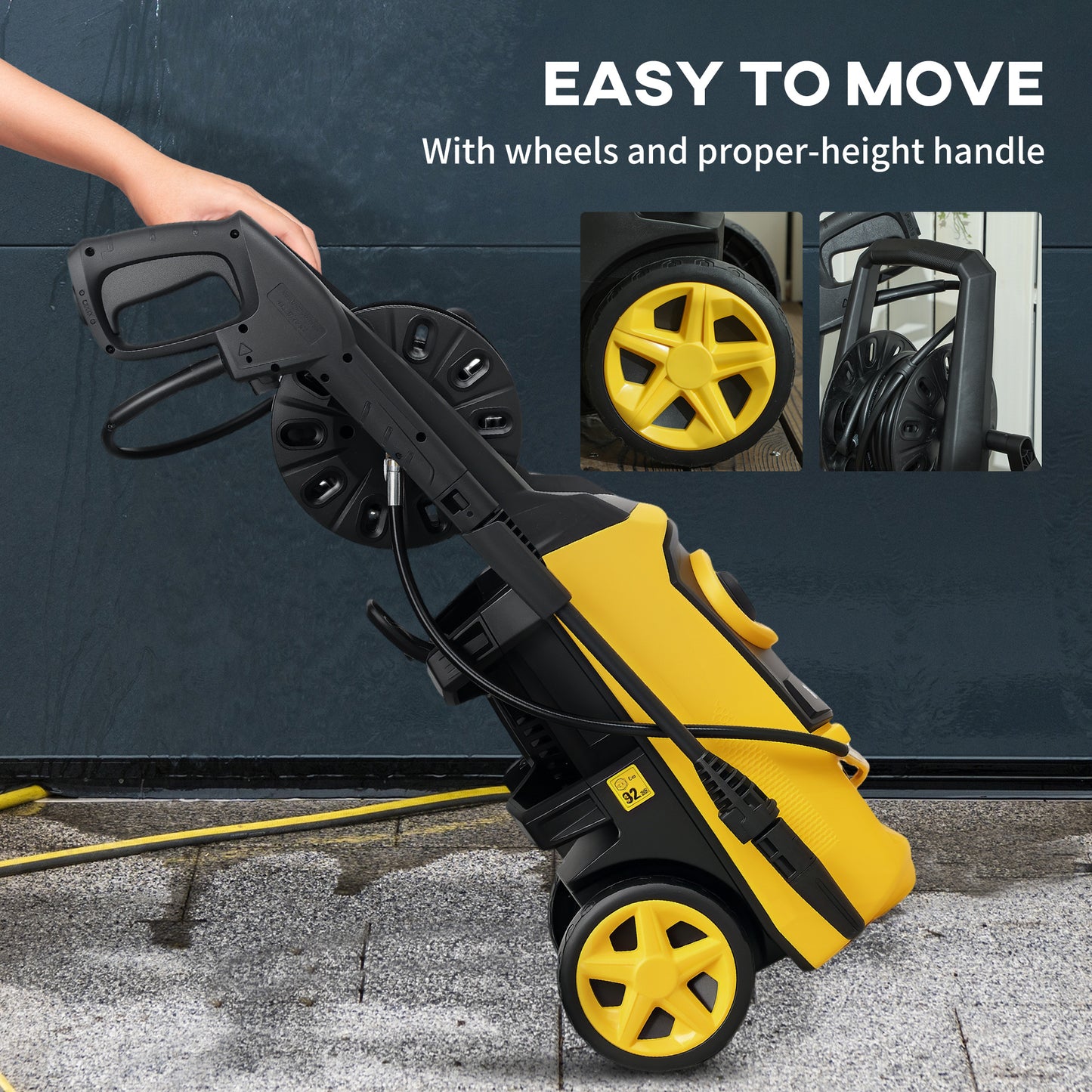 Portable Power Washer 1800W, 150 Bar, 510 L/h for Garden, Yellow