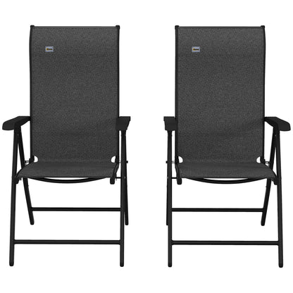 Outsunny Set of 2 Outdoor Wicker Folding Chairs, Patio PE Rattan Dining Armrests Chair set with 7 Levels Adjustable Backrest, for Outdoors, Camping, Grey