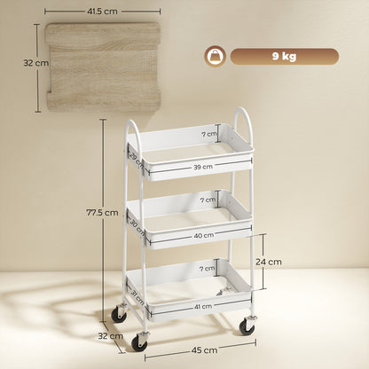Rolling Utility Cart with Mesh Baskets for Kitchen White Oak