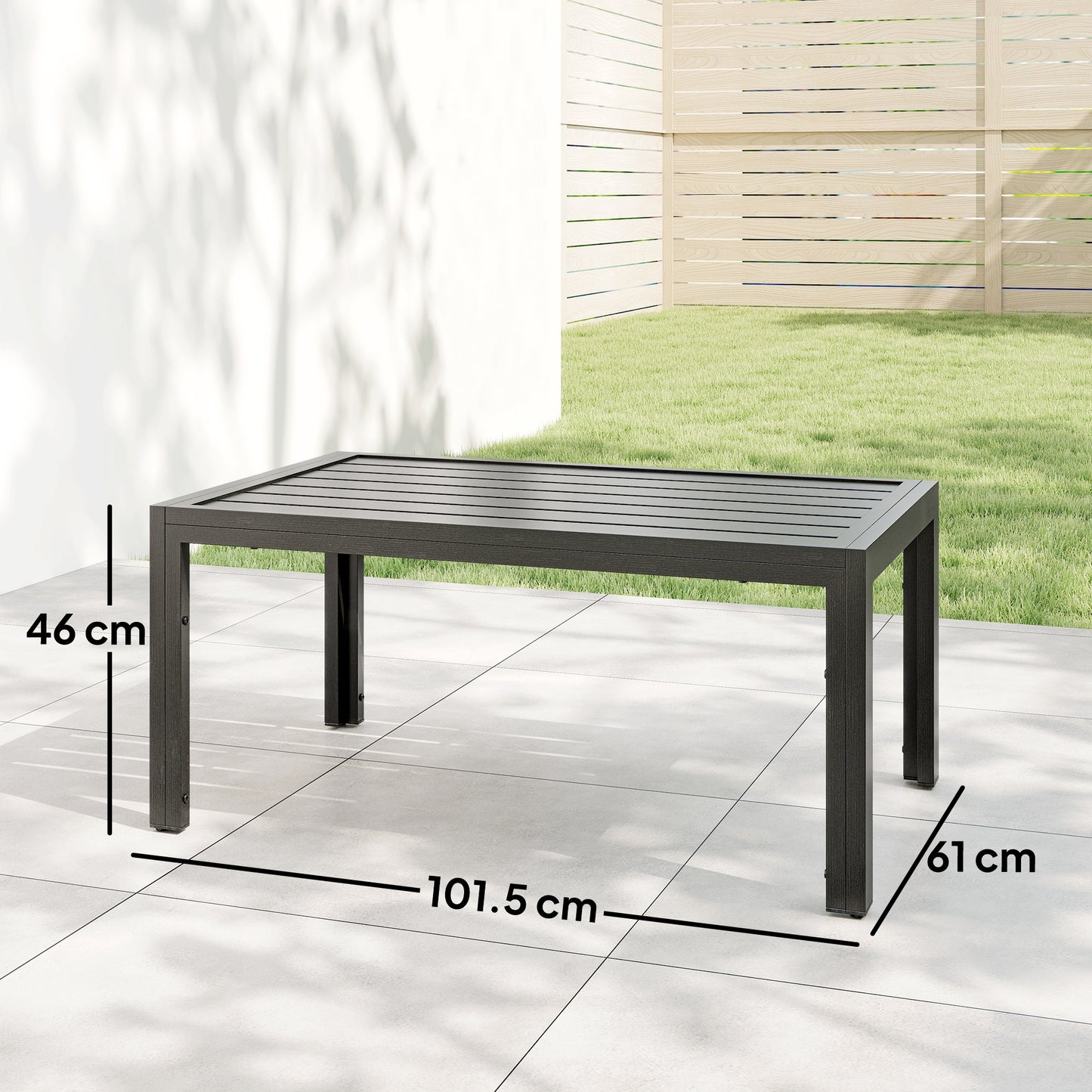Outdoor Side Table Garden Table with Steel Frame and Slat Top Grey Wood