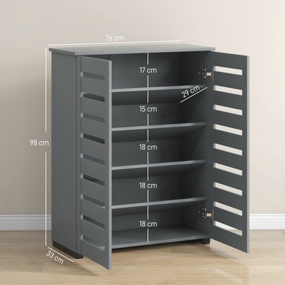 Shoe Storage Cabinet with Slatted Doors for 15 Pairs of Shoes Grey