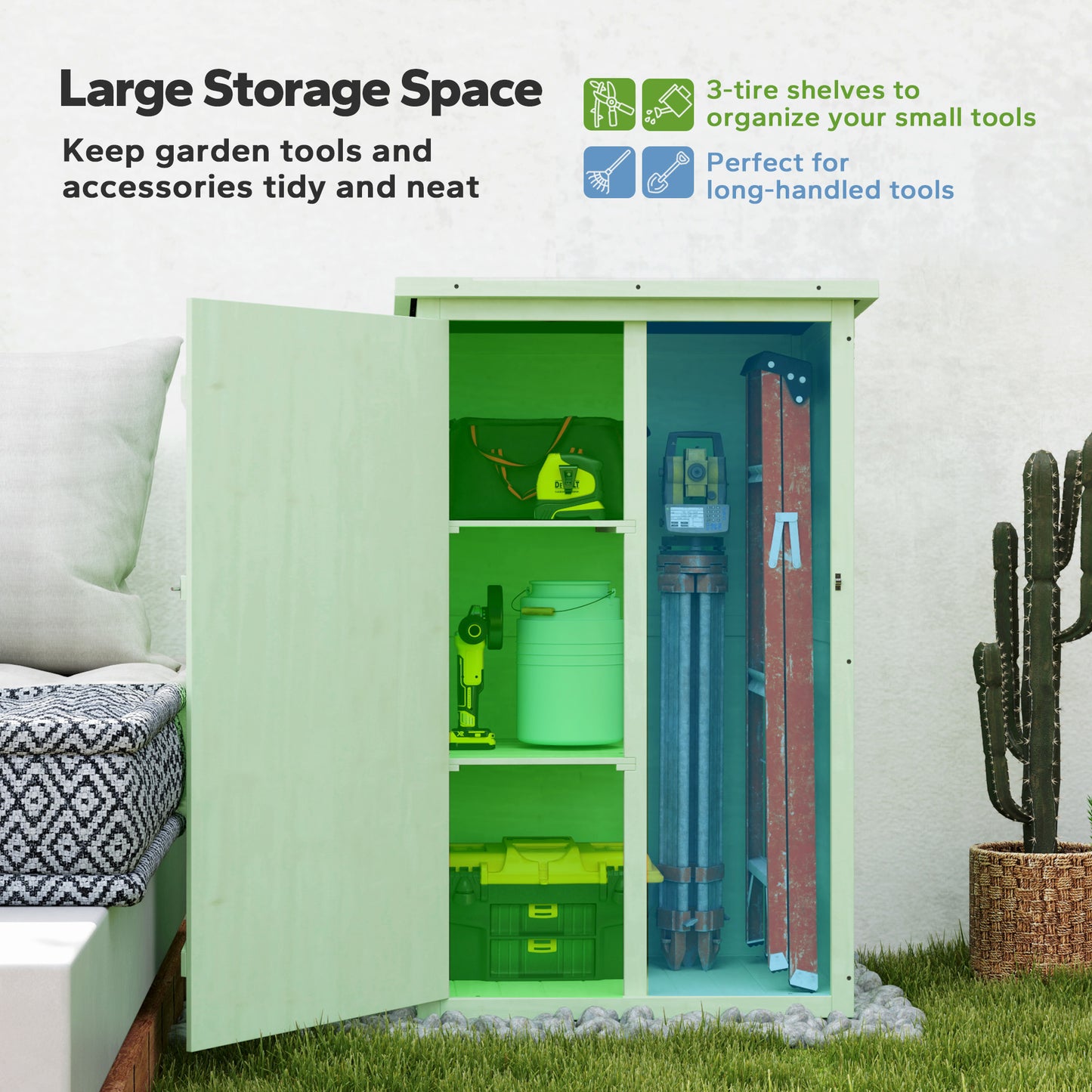 Garden Shed Outdoor Tool Storage w/ 2 Shelves 75 x 56 x115cm Green