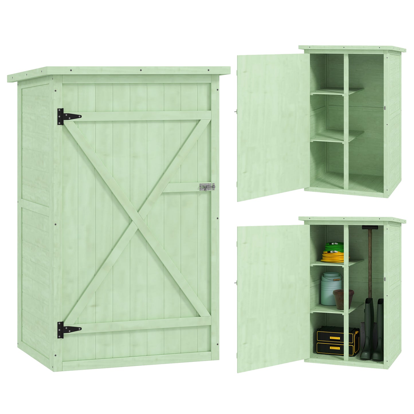 Garden Shed Outdoor Tool Storage w/ 2 Shelves 75 x 56 x115cm Green