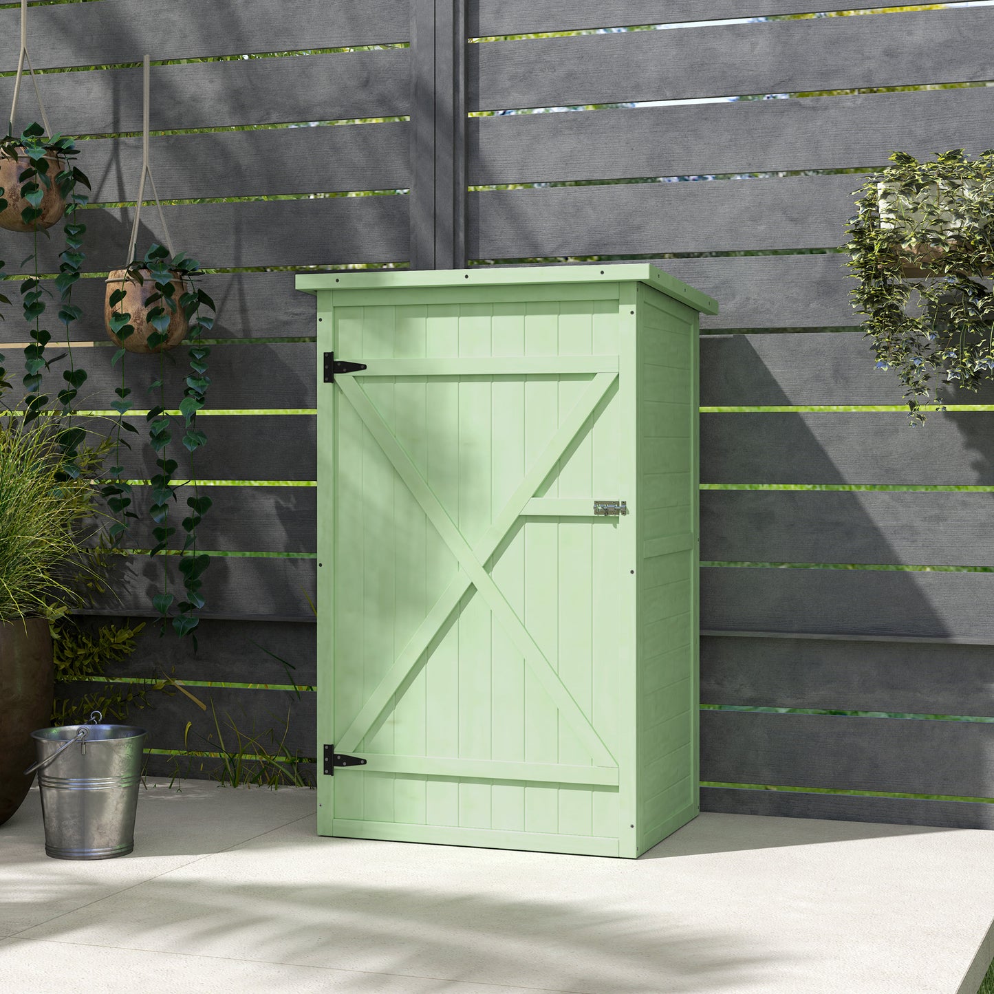 Garden Shed Outdoor Tool Storage w/ 2 Shelves 75 x 56 x115cm Green
