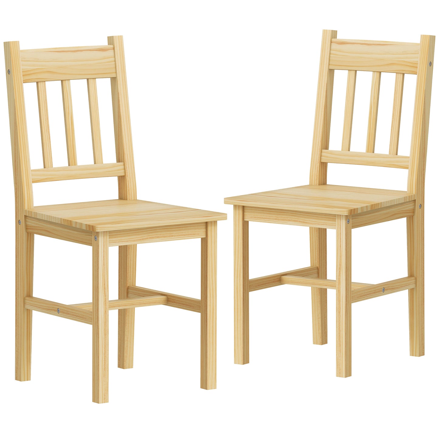 Dining Chairs Set of 2, Pine Wood Frame, Slat Back, Kitchen, Natural