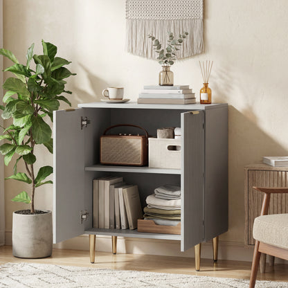 Sideboard Buffet Cabinet, Modern Kitchen Storage Cabinet with 2 Doors and Adjustable Shelf, Living Room Sideboard with Metal Legs for Hallway, Grey