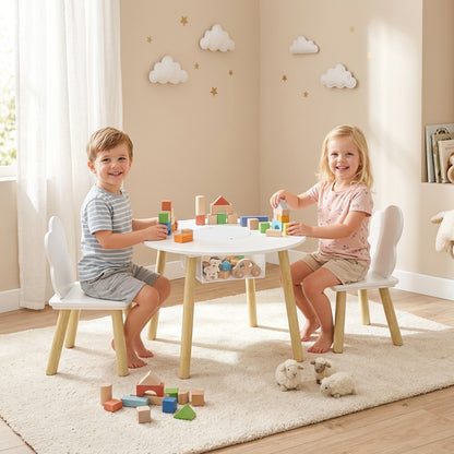 Kids Table and Chairs Set, 3 Piece Toddler Table and Chairs Set with Storage Mesh Bag, for Reading, Drawing, Art, Craft, Playroom, Nursery, Kids Bedroom, White