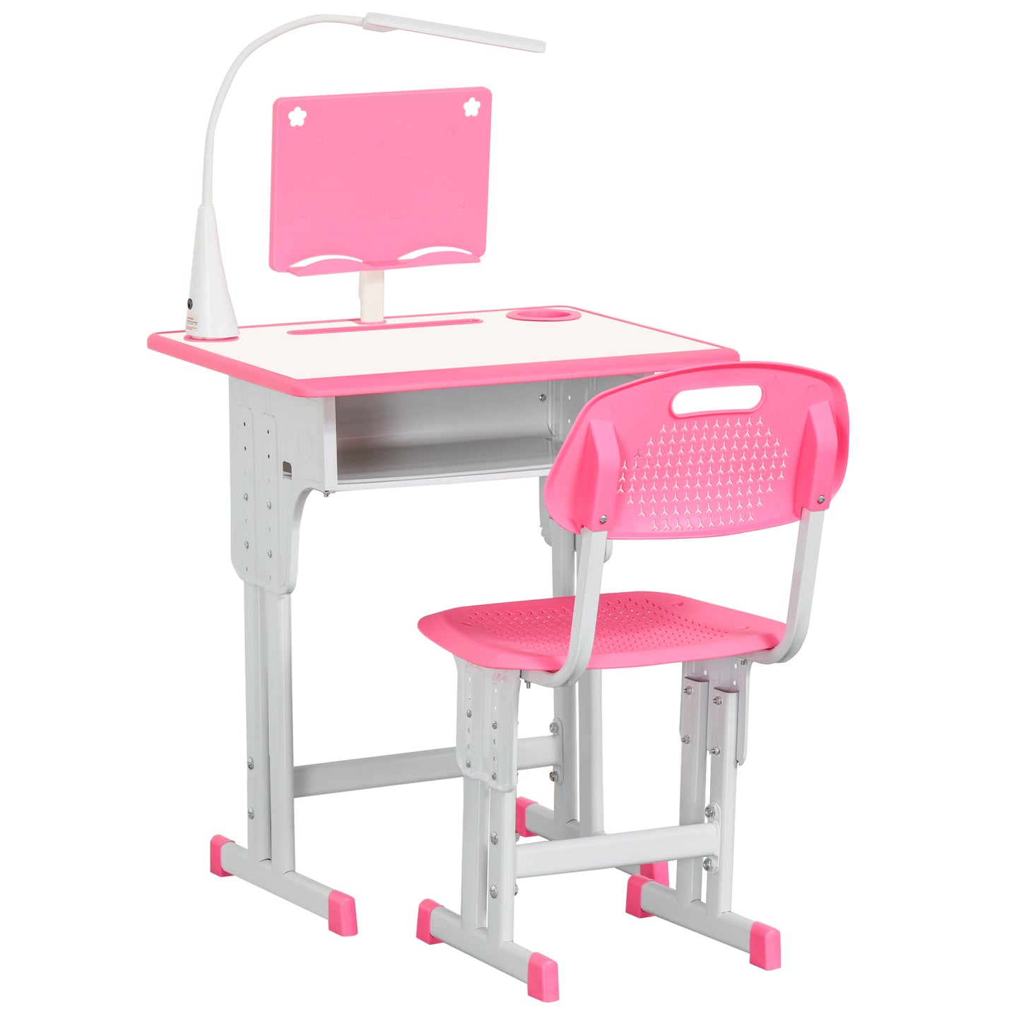 Kids Desk and Chair Set with Drawer, Book Stand, Pen Slot, Pink