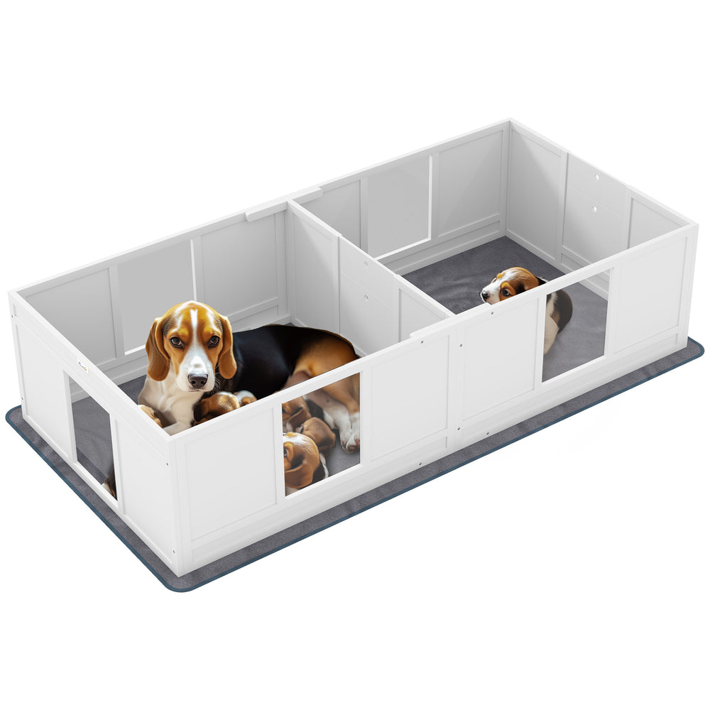 Whelping Box for Dogs with Whelping Pad, Two Room Design, 196 x 96cm