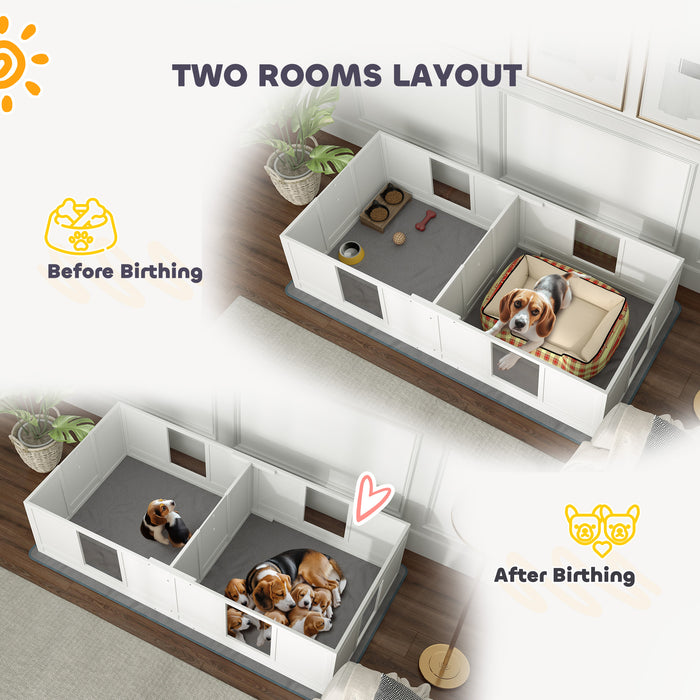 Whelping Box for Dogs with Whelping Pad, Two Room Design, 196 x 96cm