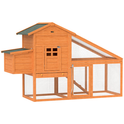 Wooden Chicken Coop with Run, Nesting Box, Slide-out Tray, Ramp