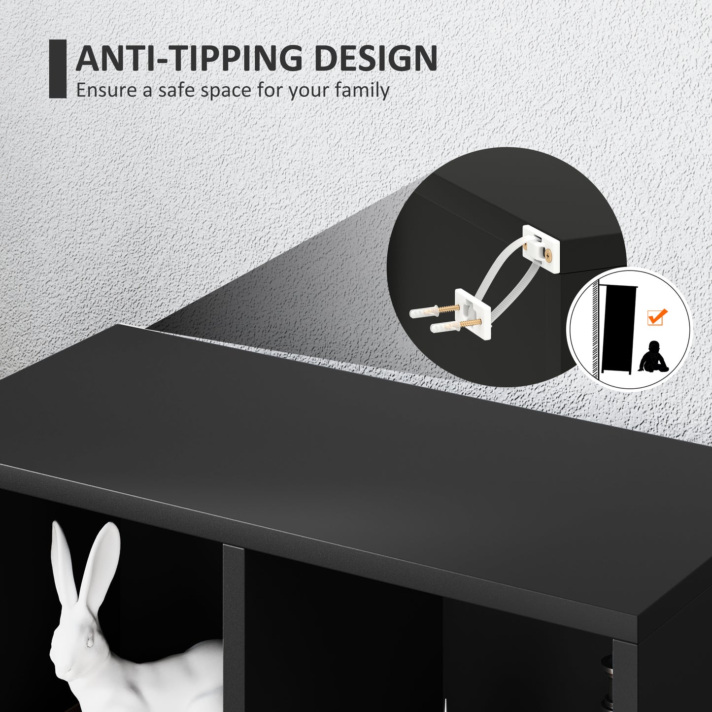 2-Tier Bookshelf with 5 Open Storage Compartments, Black