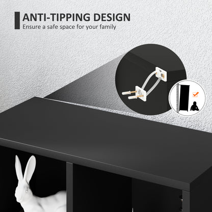 2-Tier Bookshelf with 5 Open Storage Compartments, Black