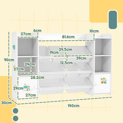 Kids Bookshelf and Toy Storage Organiser with 8 Removable Storage Bins, Toy Organisers with Bookshelf for Playroom, Nursery, Kids Room, White