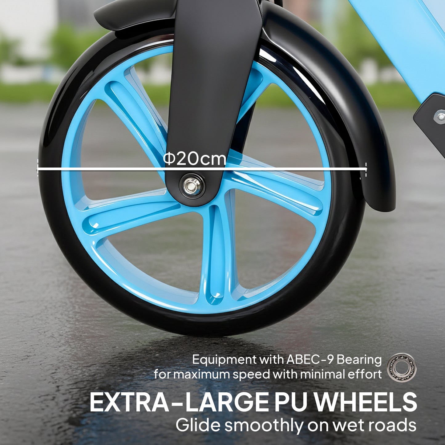 Folding Kick Scooter for 14+ w/ Adjustable Height, Blue