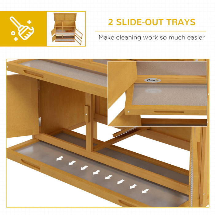 Double Decker Rabbit Hutch Bunny Cage Pet House Outdoor W/ Tray, Yellow