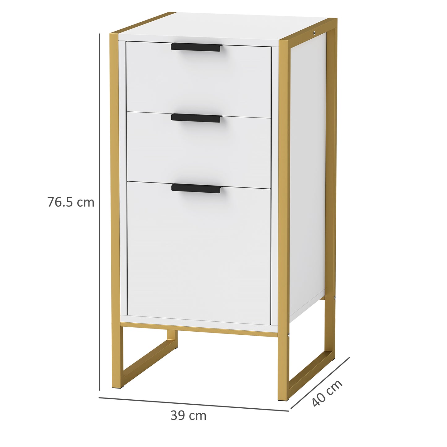 Industrial 3-Drawer Bedroom Chest of Drawers with Metal Frame, White