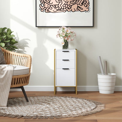 Industrial 3-Drawer Bedroom Chest of Drawers with Metal Frame, White