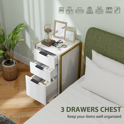 Industrial 3-Drawer Bedroom Chest of Drawers with Metal Frame, White