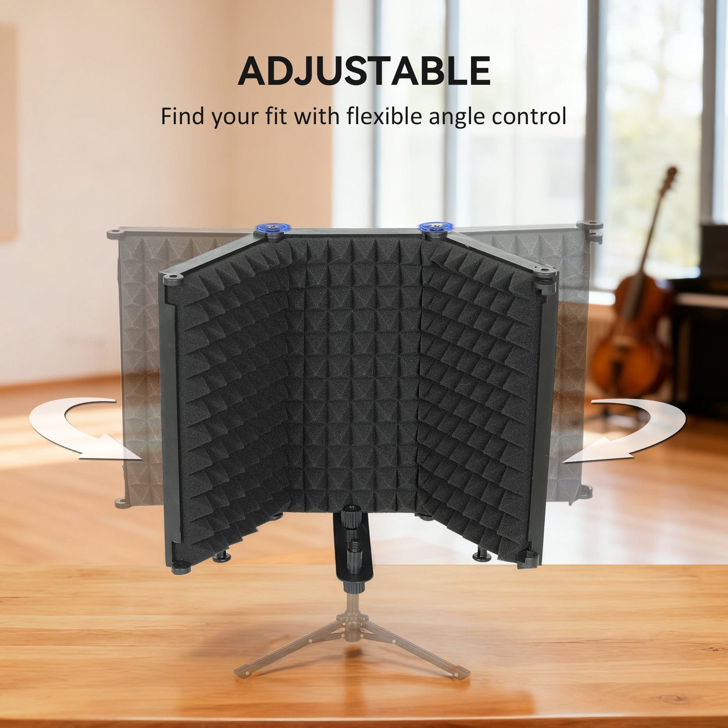 Foldable Table Top Studio Microphone Isolation Shield, Black