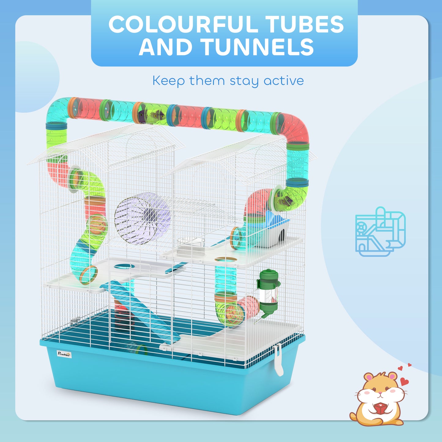 4 Tier Cage with Tubes, for Dwarf Hamster, Light Blue