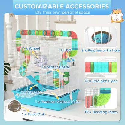 4 Tier Cage with Tubes, for Dwarf Hamster, Light Blue