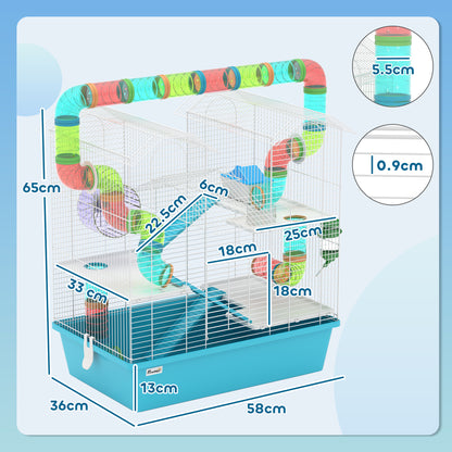 4 Tier Cage with Tubes, for Dwarf Hamster, Light Blue