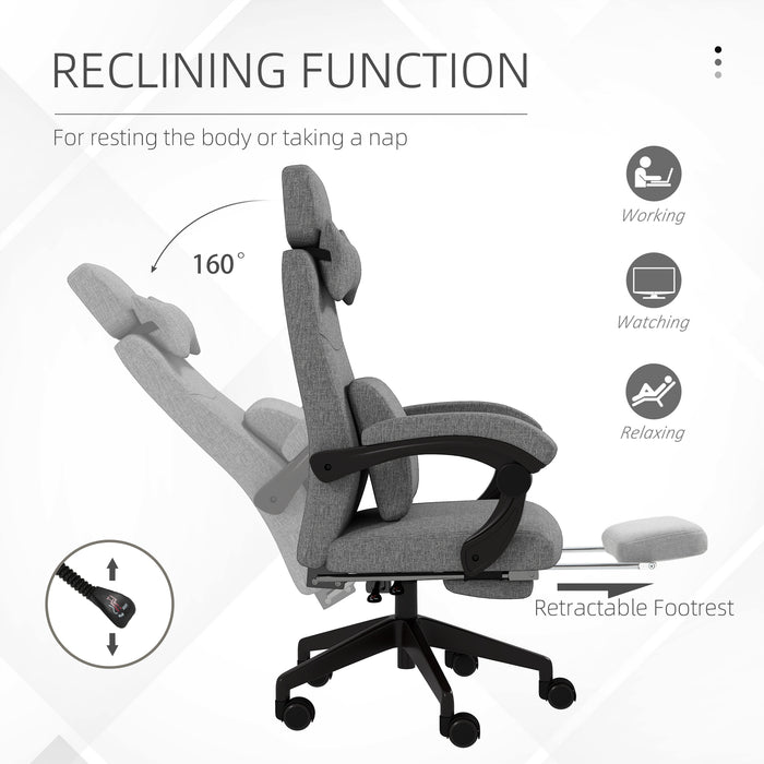 High Back Office Chair Reclining Computer Chair with Footrest Lumbar Support Adjustable Height Swivel Wheels Grey