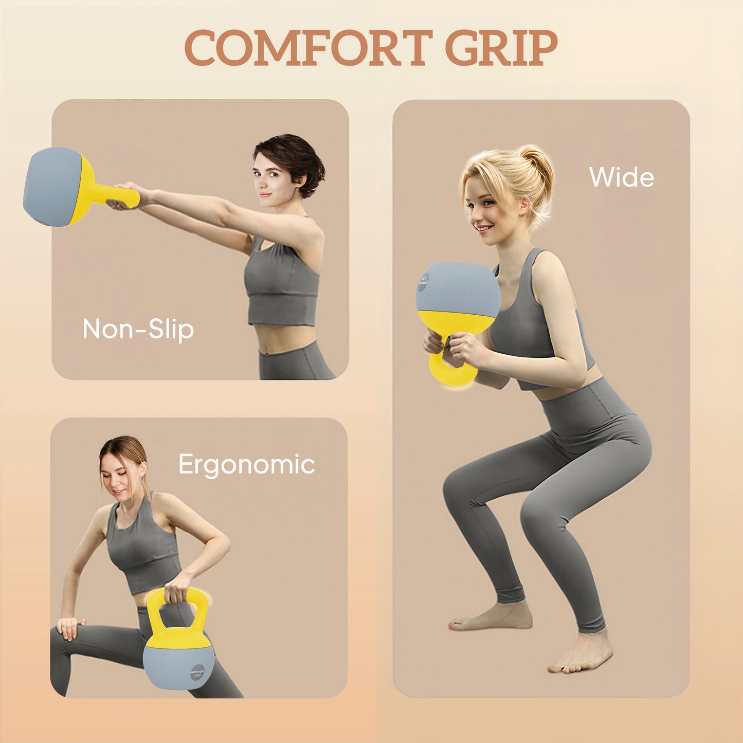 12KG Kettlebell with Soft Body and Non-Slip Handle, Yellow, Grey