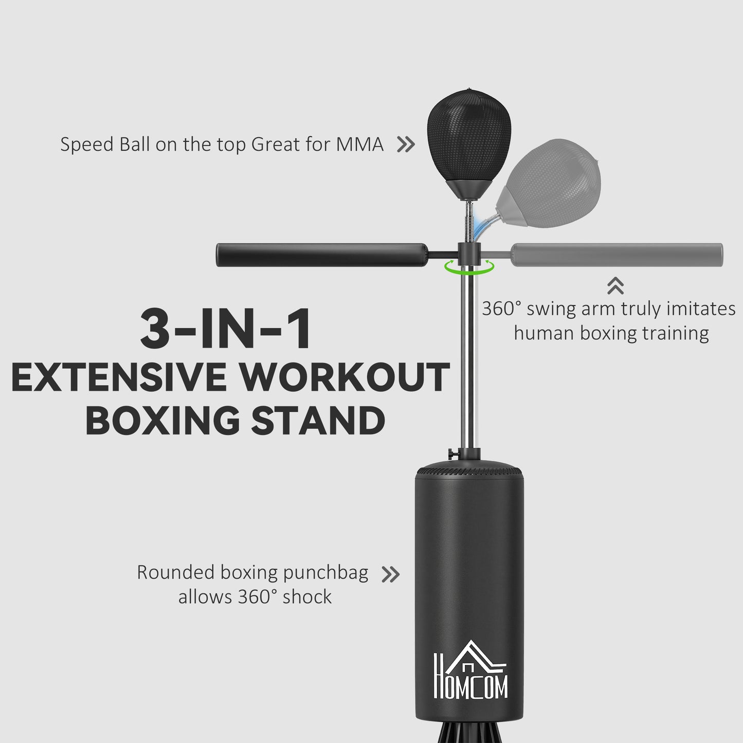 Boxing Punch Bag Stand w/ Rotating Flexible Arm Speed Ball Waterable Base