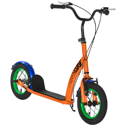Kids Kick Scooter, Push Scooter, Adjustable Height, Front Rear Dual Brakes, 12-Inch Inflatable Rubber Wheels, for 5+ Years, Orange
