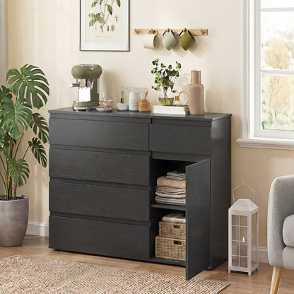 Sideboard Storage Cabinet, Kitchen Cupboard with 5 Drawers, Black