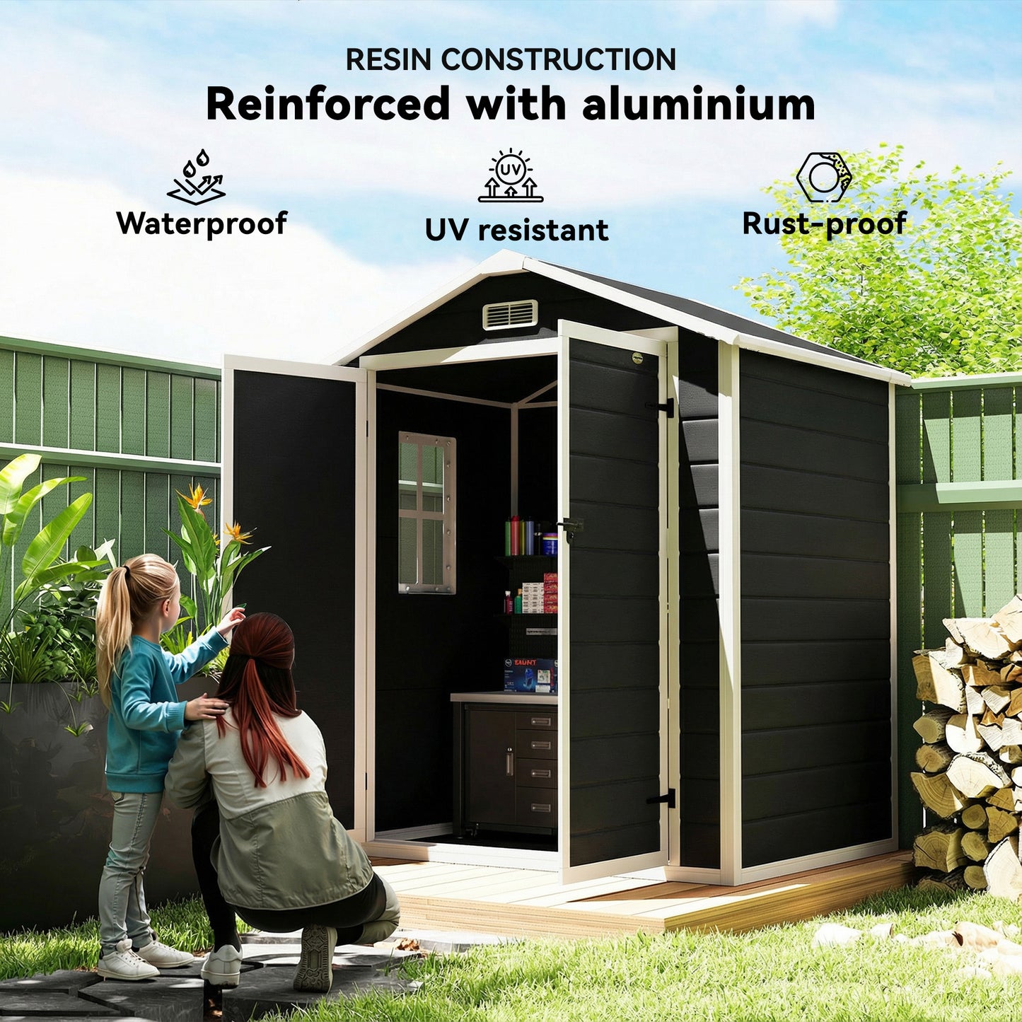 Garden Shed 6'x4.5' Plastic Tool Storage House w/ Lockable Double Doors