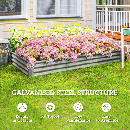 Galvanised Raised Garden Bed, 240 x 120 x 30cm Raised Bed with Reinforcing Bars, Outdoor Raised Planter with Open Bottom for Vegetables, Flowers, Herbs, Silver