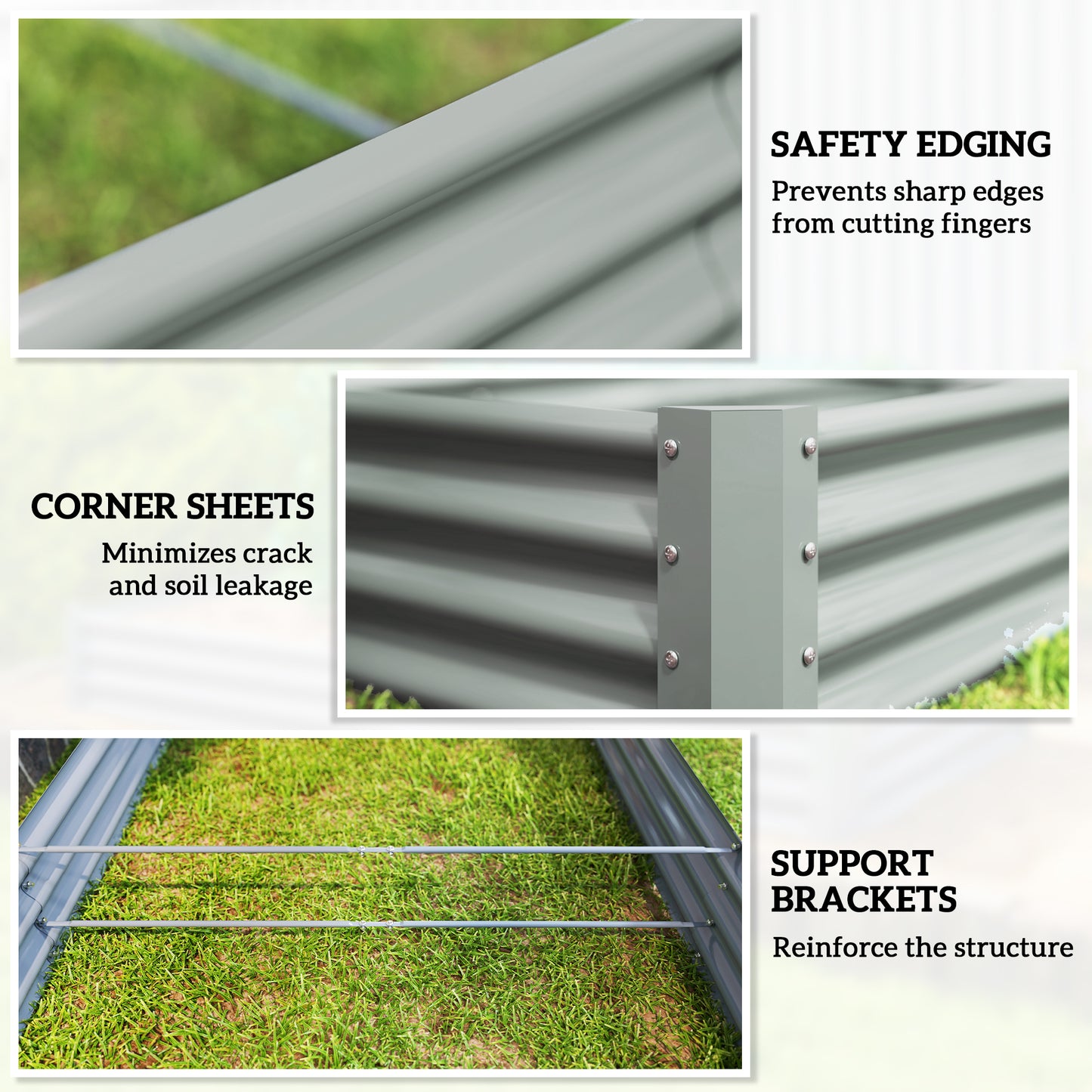 Galvanised Raised Garden Bed, 240 x 120 x 30cm Raised Bed with Reinforcing Bars, Outdoor Raised Planter with Open Bottom for Vegetables, Flowers, Herbs, Silver