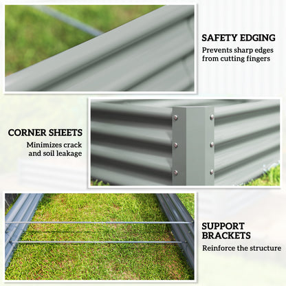 Galvanised Raised Garden Bed, 240 x 120 x 30cm Raised Bed with Reinforcing Bars, Outdoor Raised Planter with Open Bottom for Vegetables, Flowers, Herbs, Silver
