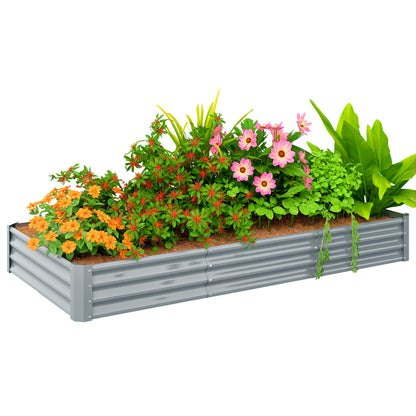 Galvanised Raised Garden Bed, 240 x 120 x 30cm Raised Bed with Reinforcing Bars, Outdoor Raised Planter with Open Bottom for Vegetables, Flowers, Herbs, Silver