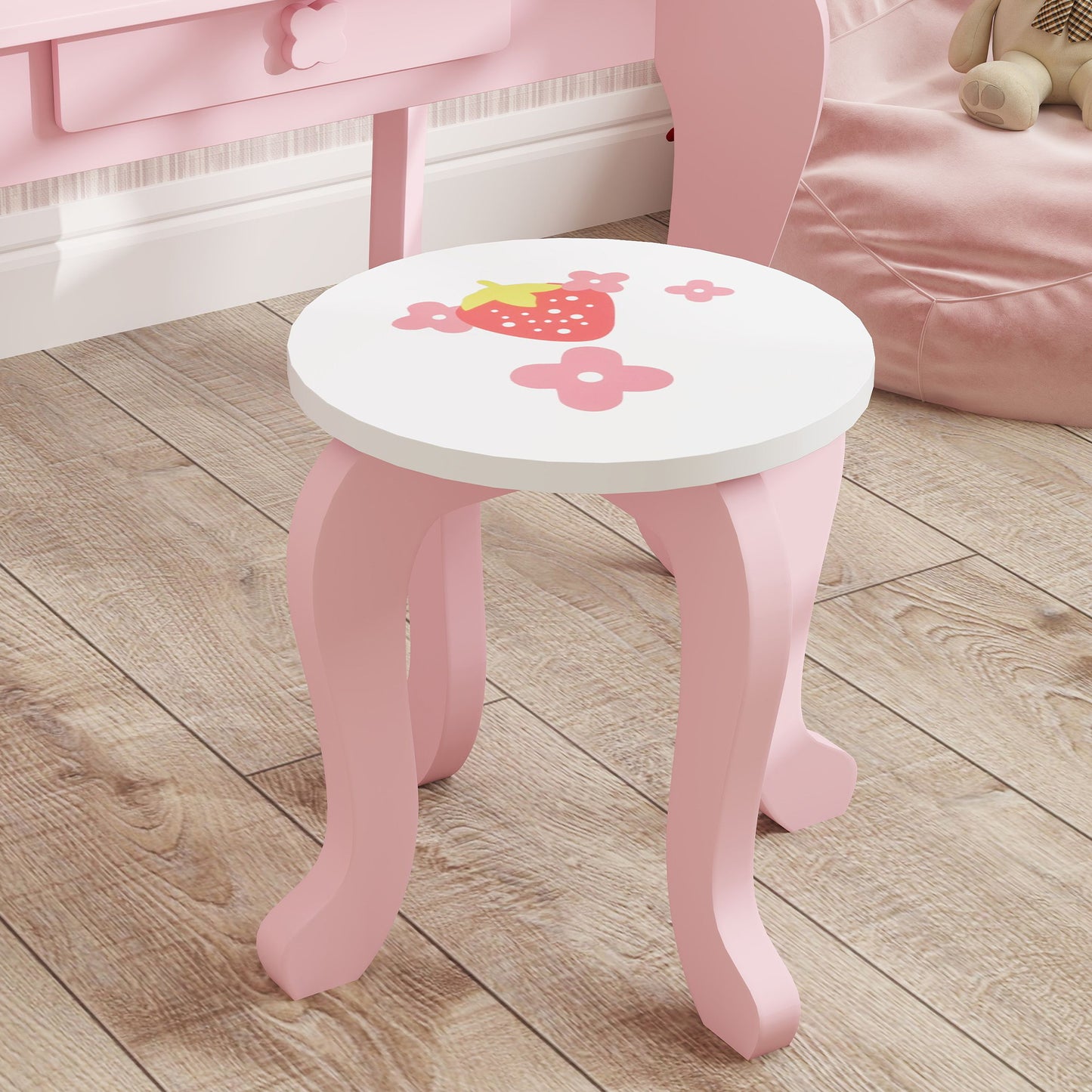 Kids Dressing Table Set, Two-Piece Children Vanity Table with Stool