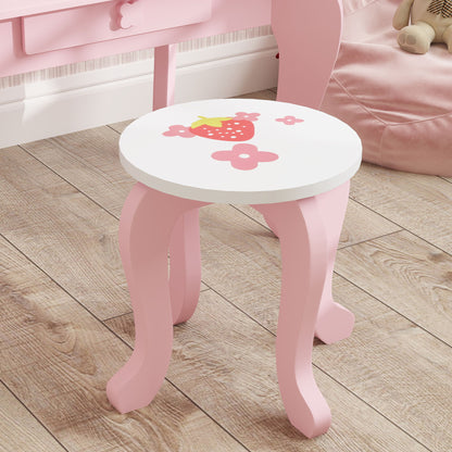 Kids Dressing Table Set, Two-Piece Children Vanity Table with Stool