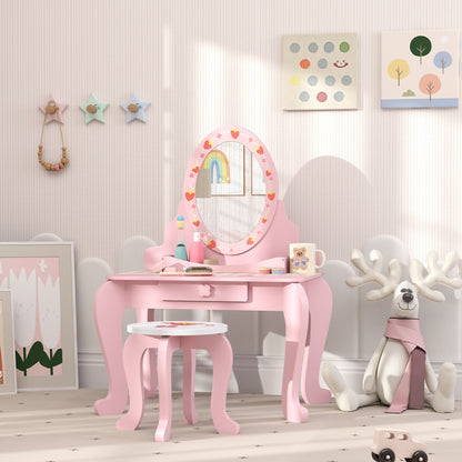 Kids Dressing Table Set, Two-Piece Children Vanity Table with Stool