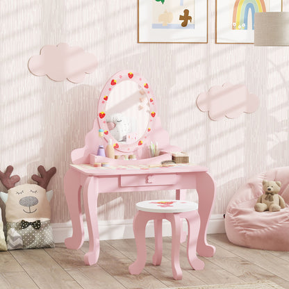 Kids Dressing Table Set, Two-Piece Children Vanity Table with Stool