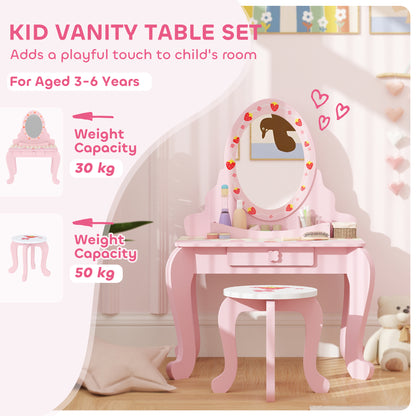Kids Dressing Table Set, Two-Piece Children Vanity Table with Stool